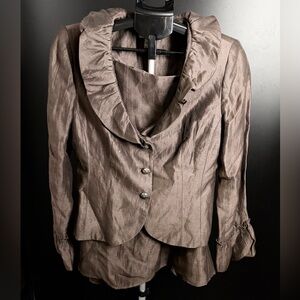 Zoey Women's Brown Lined Linen Blend Skirt Suit Size 8 Office Church